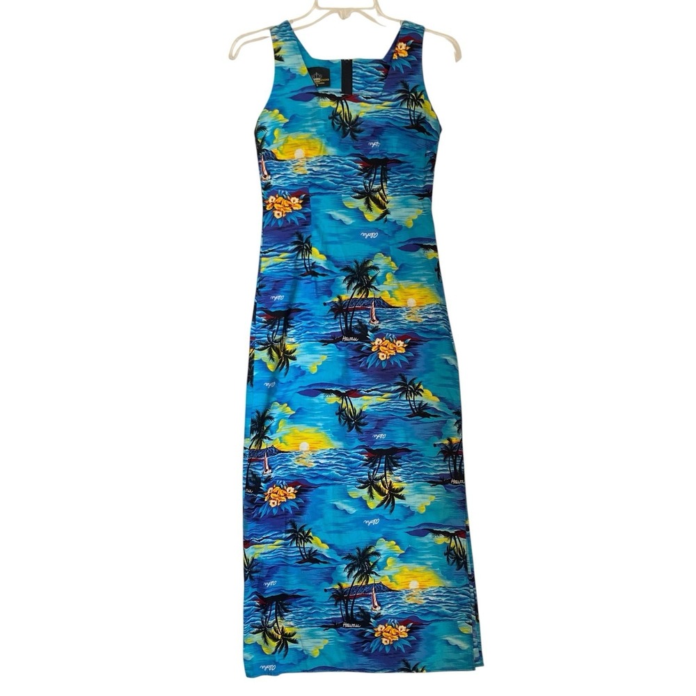 Vintage Royal Creations Hawaiian Midi Dress Size Small Multicolor Cotton